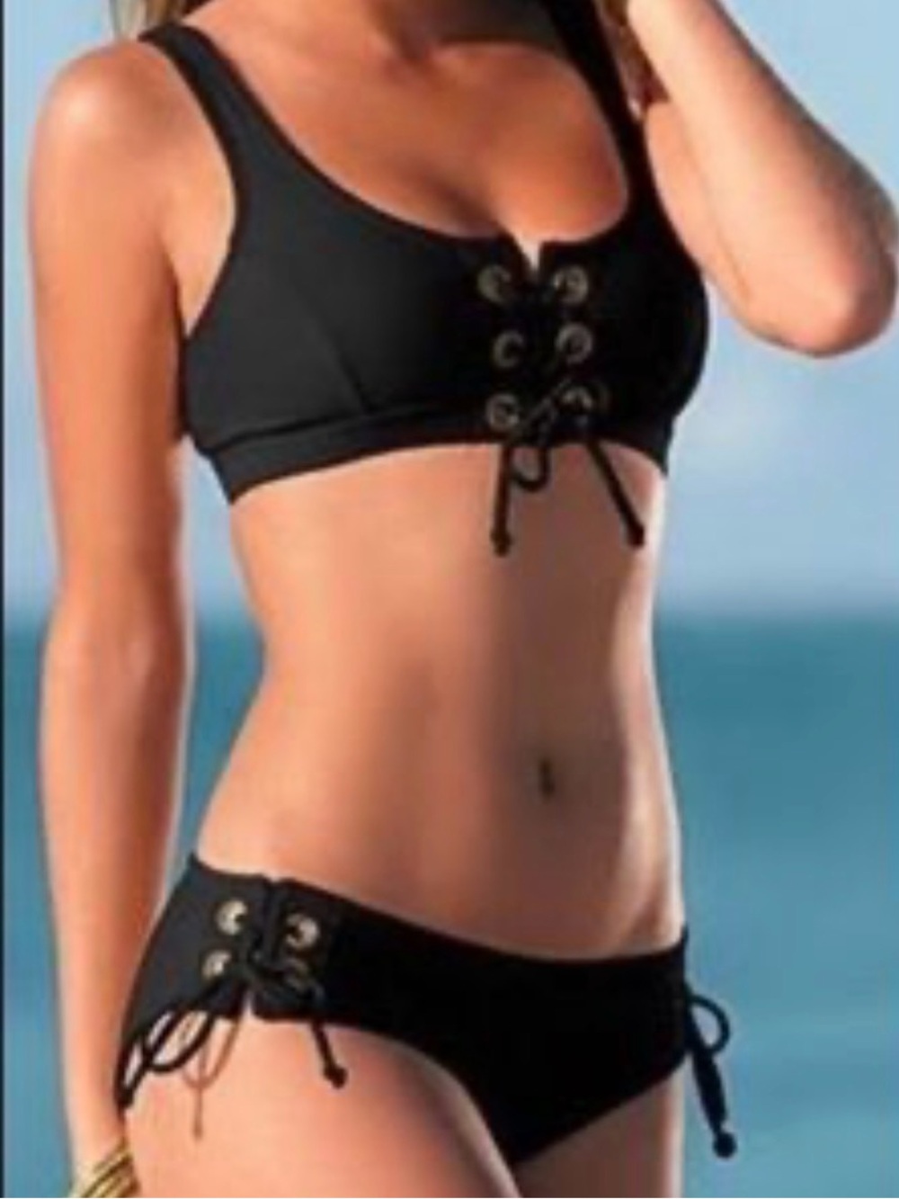 VENUS Black Lace-Up Bikini Set